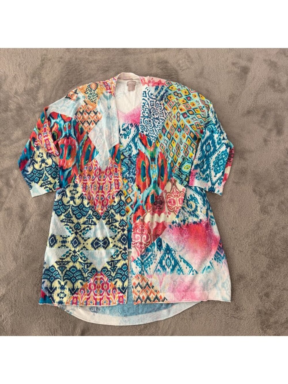 Chico's Tank Top Cardigan Set Colorful Artsy Womens size 2 LARGE 12/14